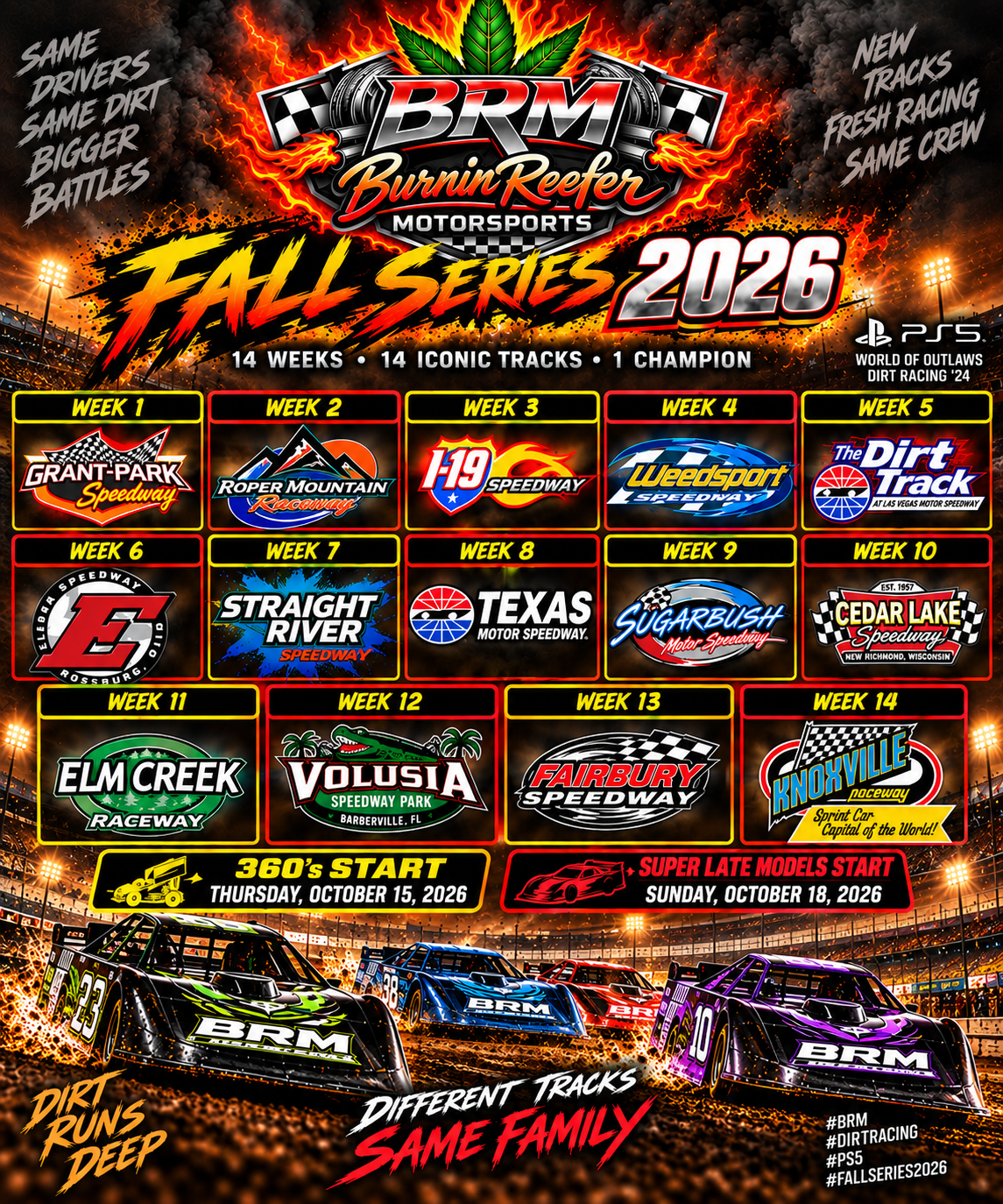 Burnin Reefer Motorsports fall series schedule graphic